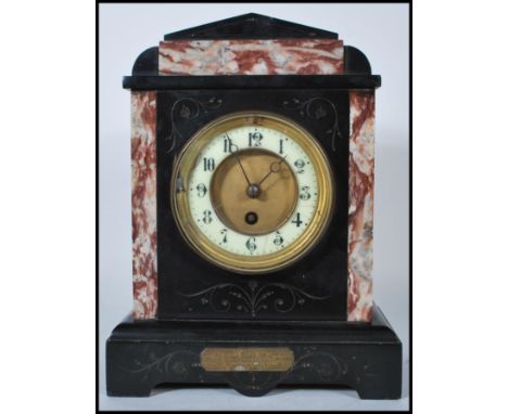 Horse Racing Interest. A Victorian 19th century mantel clock inset 24 hour movement. Unusual plaque to the front with notatio