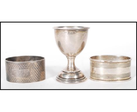 An early 20th Century silver hallmarked egg cup of simple form, hallmarks for Birmingham date letter D 1928, makers mark for&