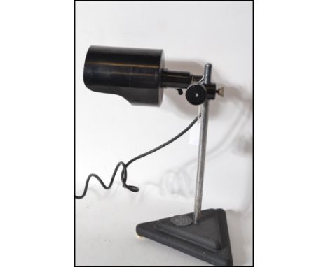 C&amp;D Hemel Hempstead - An original 1950's retro vintage industrial military work table desk factory lamp. A Black enamel c