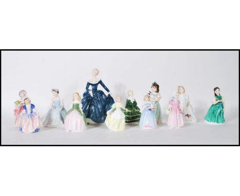 A collection of eleven Royal Doulton ceramic figurines to include Cissie HN 1809 First Recital HN 3652, The Bridesmaid HN 219