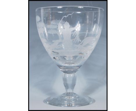 Hunting interest- A large 19th Century Victorian&nbsp;glass goblet having engraved hunting scenes depicting a huntsman and fo
