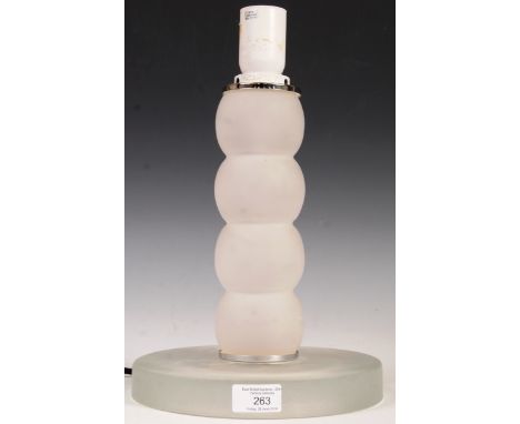 Habitat - A late 20th to early 21st century frosted glass table lamp having bobbin form upright column raised on a wide circu