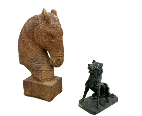 Vintage metal horse bust and one other height 17 inches 