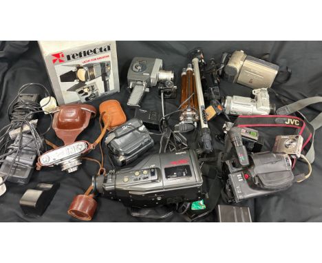 Selection of vintage and later cameras, and video cameras to include Sanyo, JVC, Sharp etc, all untested