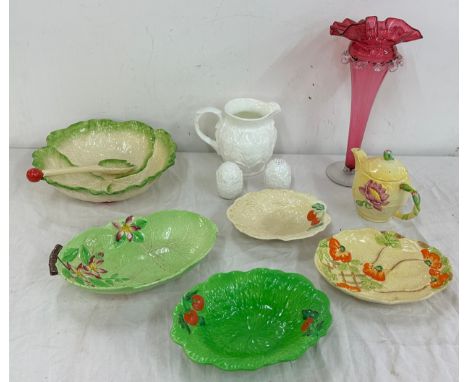 Selection of porcelain miscellaneous to include Wedgwood tea pot and cruet set, Carlton ware items, Minton salad bowl, Beswic