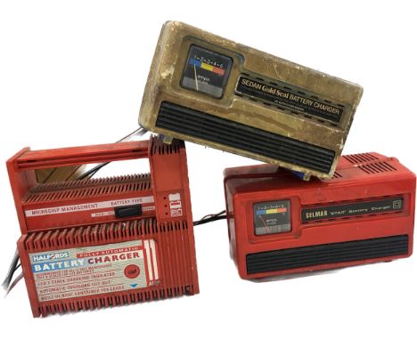 Three vintage battery charges to include Sedan, Selmar etc - all untested
