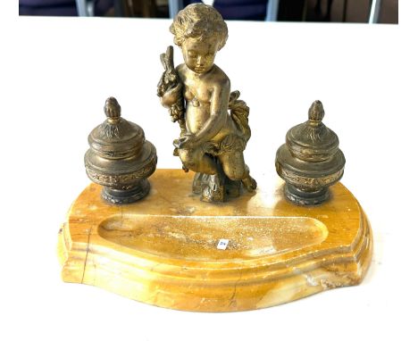 Antique inkwell on a Sienna marble base 