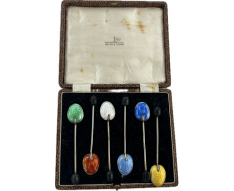 Silver and enamel coffee bean spoons 