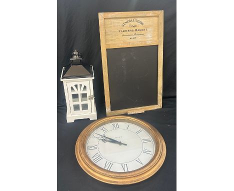Three homeware items to include a chalk board, lantern etc