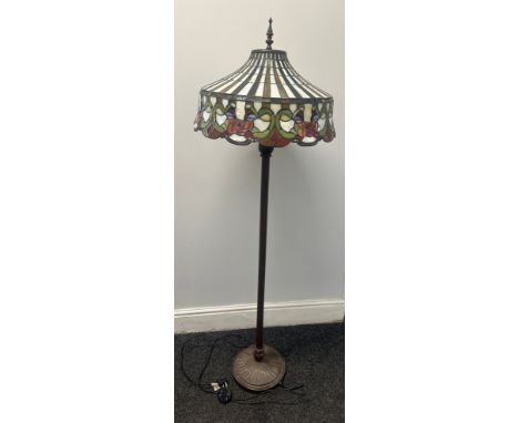 Floor standing standard lamp with a Tiffany style lamp shade overall height 62 inches tall x 20 diameter 