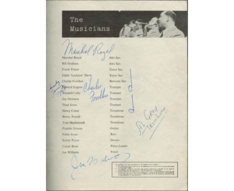 Signed Count Basie performance programme signatures include Marshal Royal, Charlie Fowlkes and 4 others. Good condition. All 