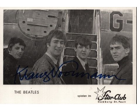 Klaus Voormann, German musician and artist. An original signed 6x4 inch reproduction photo card of the 1960's Star Club Hambu