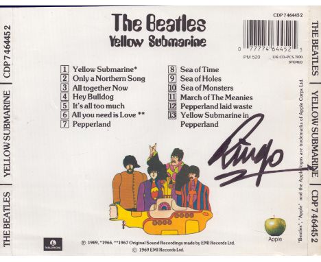 Ringo Starr signed 'Yellow Submarine' album back cover. No CD or case included. Good condition. All autographs come with a Ce