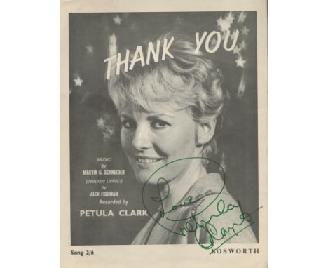 Petula Clark signed Thank You vintage music score sheet signature on front cover. Good condition. All autographs come with a 