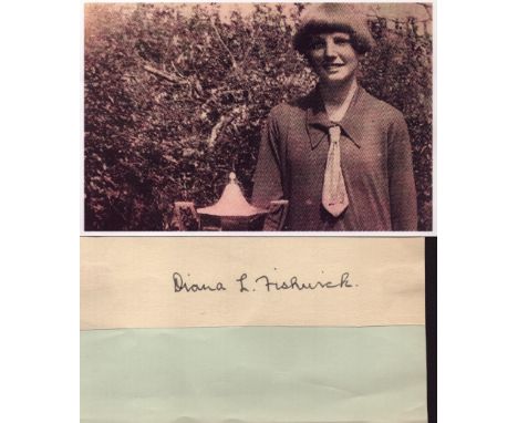 Diana Fishwick clipped signature piece. 1930's golf champion. Good condition. All autographs come with a Certificate of Authe