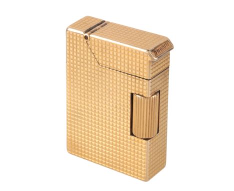 A DUNHILL LIGHTERin 9ct gold, engine-turned design, signed 'Dunhill', full British hallmarks, (c.74.4g), accompanied by origi