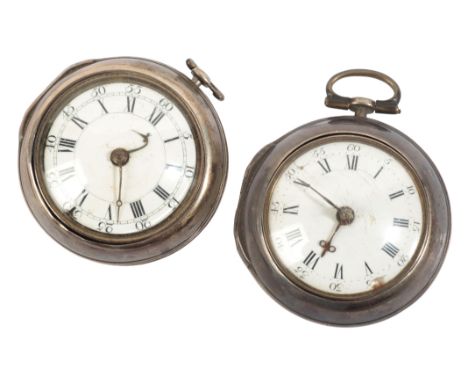 B. ROBERTS, LONDON: A GENTLEMAN'S SILVER PAIR-CASED POCKET WATCHwith key wind movement, the white enamel dial with black Roma