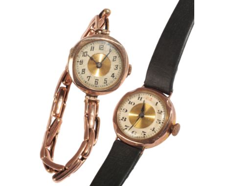 A LADY'S 9CT GOLD BRACELET WATCHwith manual wind movement, the two tone silver and gold dial with black Arabic numerals and d