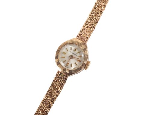 SCRIVENER: A LADY'S 9CT GOLD COCKTAIL WATCHwith manual wind movement, the silver dial with gold baton numerals and gold hands