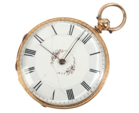 A GENTLEMAN'S 18CT GOLD OPEN FACE POCKET WATCHwith key wind movement, the white enamel dial with central floral garland, blac
