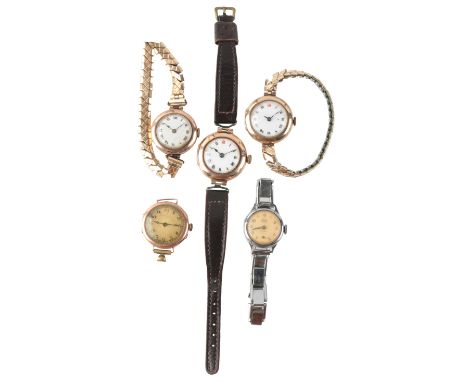 A LADY'S 9CT GOLD WRISTWATCHwith manual wind movement, the white enamel dial with black Roman numerals and dark blue steel ha