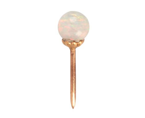 AN OPAL LAPEL PINin 14ct rose gold, set with an opal bead of c.6.2mm, no assay marks, (c.0.6g)