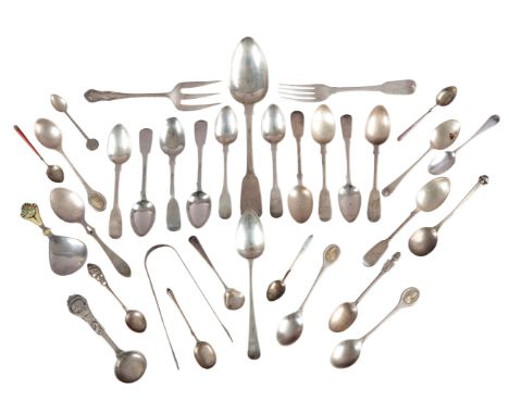 A LARGE QUANTITY OF FLATWAREof various dates and makers, to include a 19th century silver table spoon, twenty eight various t