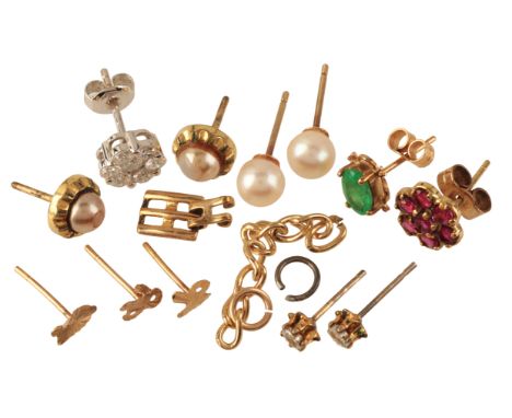 A COLLECTION OF EARRINGSincluding diamond cluster stud earring and other single stud earrings (one pair of pearl stud earring