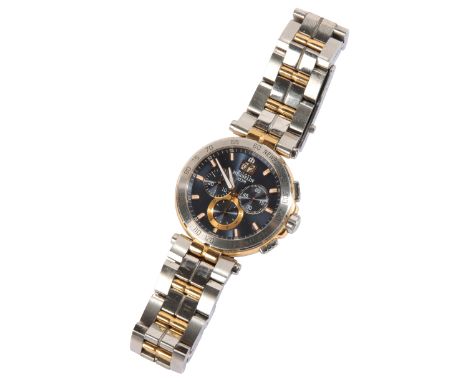 MICHEL HERBELIN: A GENTLEMAN'S STAINLESS STEEL AND GOLD-PLATED CHRONOGRAPH WRISTWATCH with quartz movement, the blue dial wit