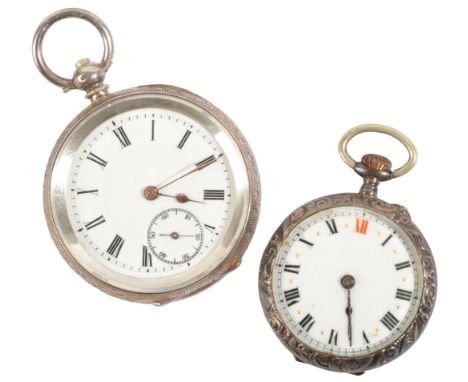 A GENTLEMAN'S SILVER POCKET WATCHwith white enamel dial, black Roman numerals, subsidiary seconds dial and gold hands, the ca