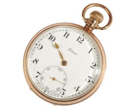 FEDERAL: A GENTLEMAN'S 9CT GOLD OPEN FACE POCKET WATCHwith keyless wind movement, the white enamel dial with subsidiary secon
