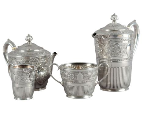 A VICTORIAN SCOTTISH SILVER FOUR PIECE TEA SERVICE by George Edward & Sons of Glasgow, hallmarked for Sheffield 1892, of Mann