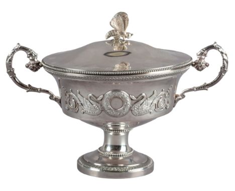 AN EARLY 19TH CENTURY FRENCH EMPIRE SILVER CUP AND COVER Paris 1819-1838, maker's mark obscured, with Paris viellard mark 950