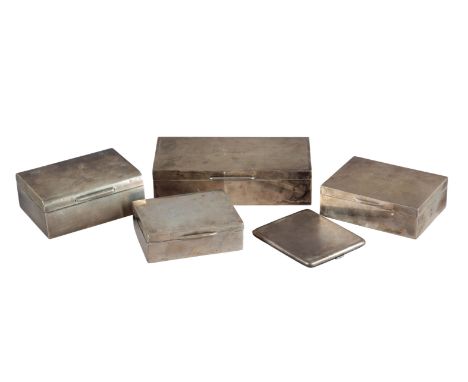 FOUR GEORGE V SILVER CIGARETTE BOXESvarious dates and makers, all cedar lined; together with a George V silver cigarette case