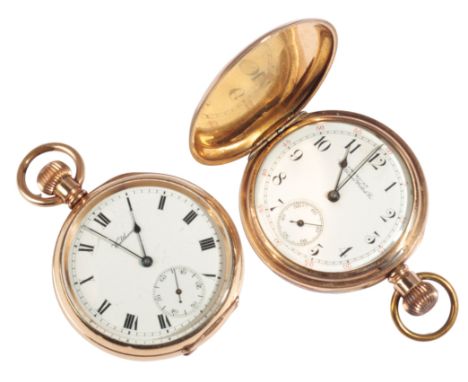 WALTHAM: A GENTLEMAN'S GOLD-PLATED OPEN FACE POCKET WATCH with keyless wind movement, the white enamel dial with black Roman 