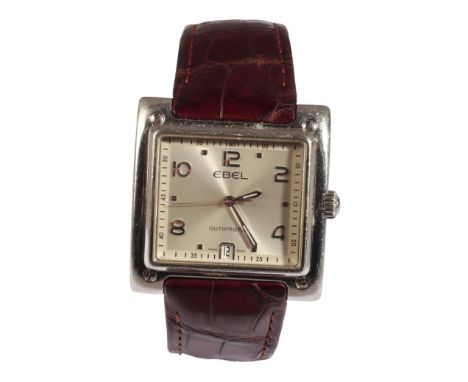 EBEL: A GENTLEMAN'S STAINLESS STEEL WRISTWATCHwith automatic movement, the cream dial with silver Arabic numerals and baton m