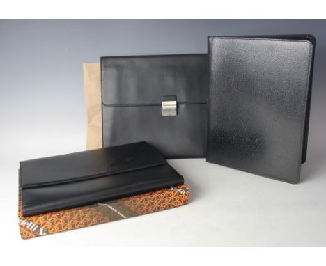 A Smythson of Bond Street folio, the black leather bi-fold folio with interior sleeves and pen inserts, along with a Gabriell