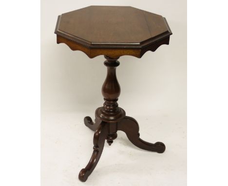 A Victorian mahogany hexagonal top occasional table, with turned column on tripod base, 70cm H x 50cm diameter