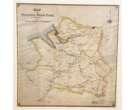 G. R. Jebb (Engineer),
Hand coloured map,
Map of the Shropshire Union Canal - from the River Dee to Wolverhampton and Newtown