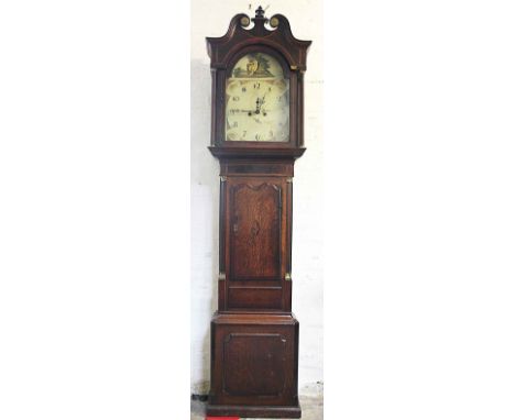 A George III oak and mahogany banded inlaid 8-day longcase clock, with painted arched dial signed T Brentnall - Sutton, with 