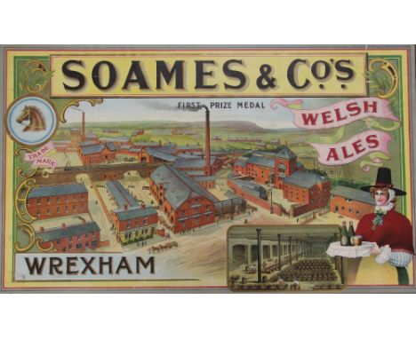 Soames & Co, Border Breweries, Wrexham, Wales,A colour lithograph of the brewery to commemorate the first prize medal for Wel