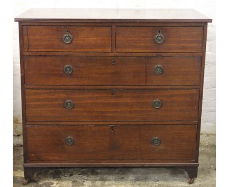 A George III mahogany chest, of two short and three long drawers, on bracket feet, 102cm H x 110cm W x 55cm D