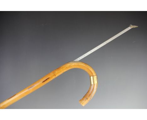 A bamboo horse measuring stick, early 20th century, the measure detailing hands and cm's, 95cm and with integral spirit level