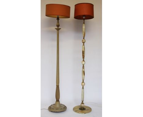 A gilt metal and onyx standard lamp, 160cm, and a cream painted standard lamp (2). These are sold as decorative items only. I