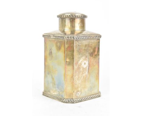 A Victorian Britannia silver tea caddy, by Thomas Hayes, hallmarked Birmingham 1894, of octagonal form with gadrooned rims, 1