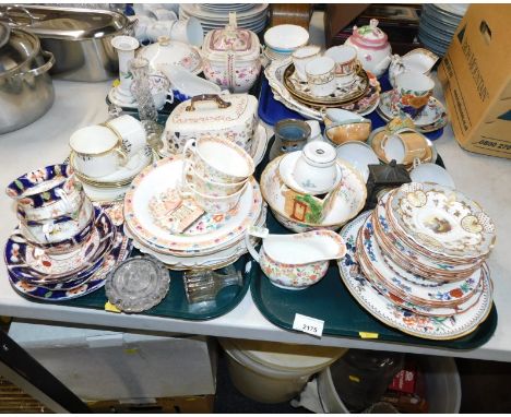 Decorative 19thC and later ceramics, largely (AF), comprising New Hall grey and gilt saucer, decorated with a castle, Masons 