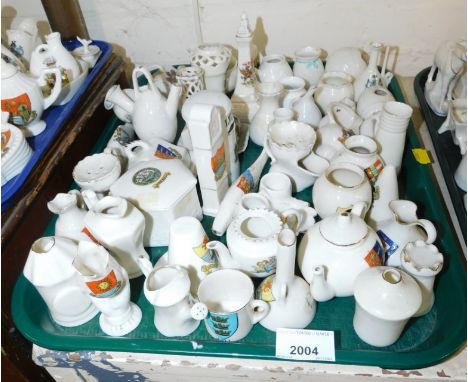 A group of crested china, to include vases, clock, fish, trinket boxes, butter dishes, etc. (1 tray)
