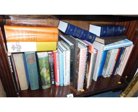 Hardback and paperback books, to include Concise British Flora in Colour, Mythology, thesaurus and dictionaries, etc. (1 shel