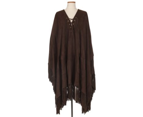 20th centuryCashmere lined, the v-neck with tie closure and two front pockets, trimmed with fringe (size 42).No condition rep