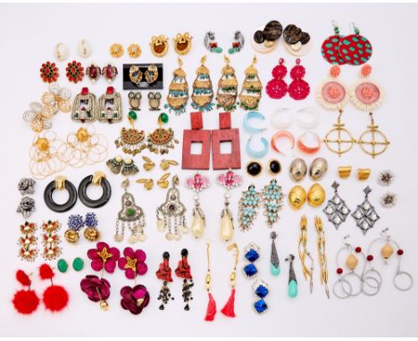 Including chandelier, hoop, stud, rhinestone, enamel, glass and other examples.Longest 5 1/4 inches (13.3. cm).Please note th
